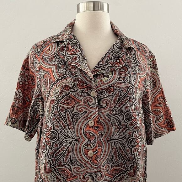 Flax Sleeveless Dress Button Up Top 2 Piece Set Linen Quiet Luxury Paisley Small - Picture 4 of 13